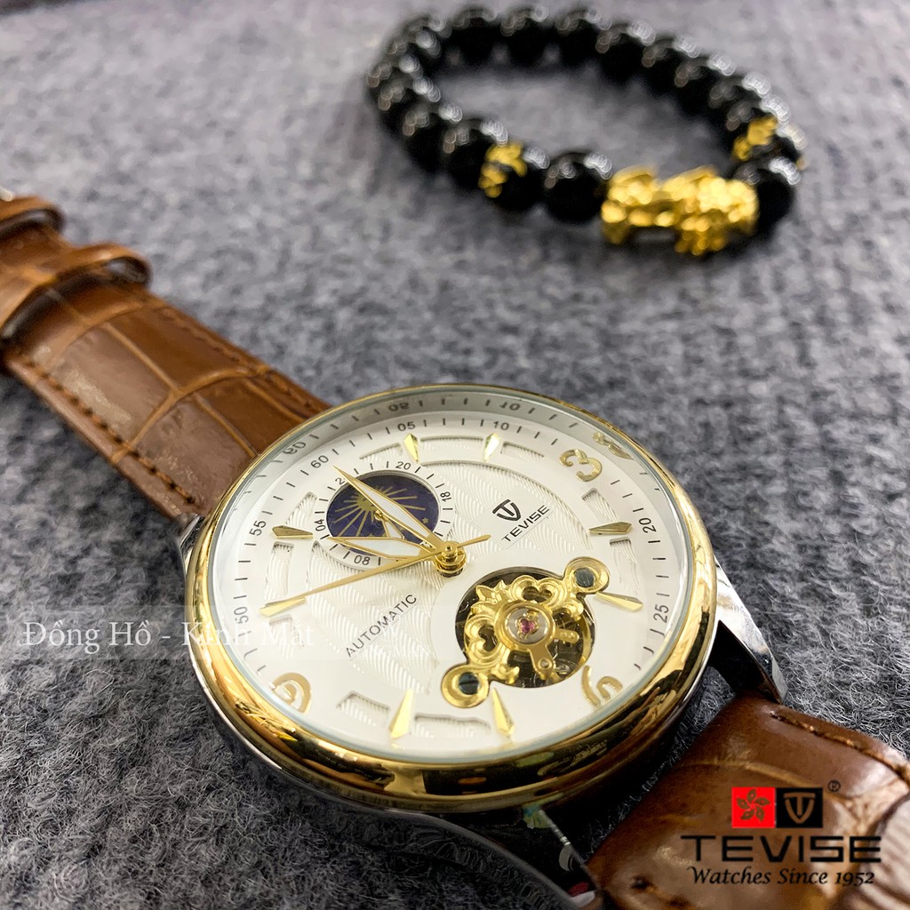 Đồng hồ cơ nam dây da cao cấp Tevise T820B-2 full box, mặt kính sapphire chống xước, chống nước, bảo hành 03 năm
