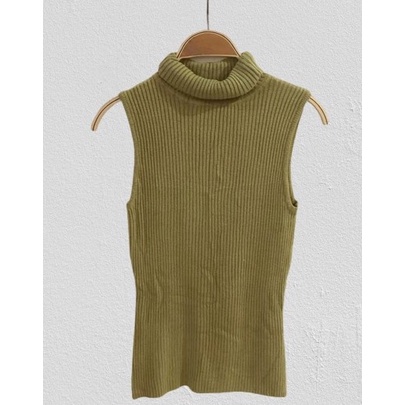 Áo Sweater Cổ Lọ Màu Xanh Lá Cây | Áo Không Tay Cho Phụ Nữ