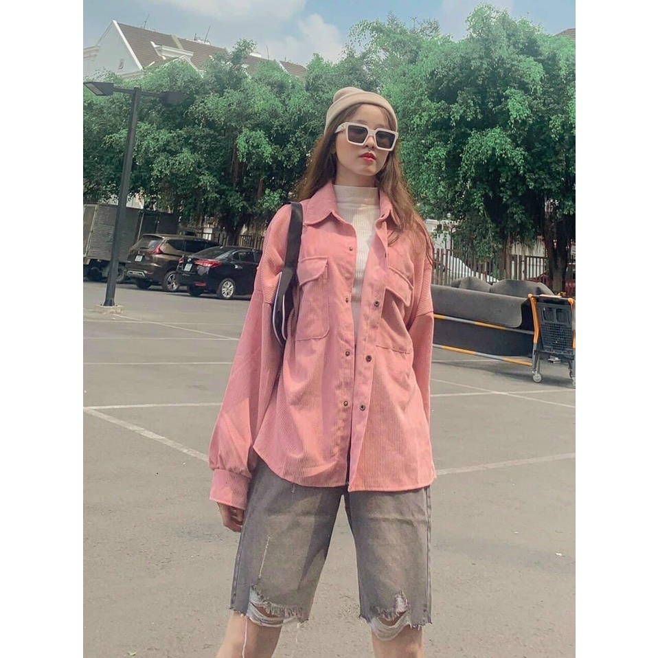 Áo Sơ Mi NHUNG GÂN❤️Áo Sơ Mi Unisex Form rộng Unisex Nam/Nữ Phong Cách Hàn Quốc Ulzzang NUPAKACHI