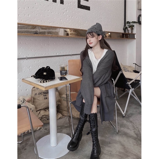 Áo len cadigan trơn dáng dài | BigBuy360 - bigbuy360.vn