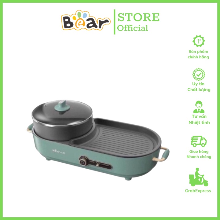 Bếp Điện Lẩu Nướng Đa Năng 2 Ngăn BEAR DKL-C15G1 2in1  ,Chống Dính Cao Cấp