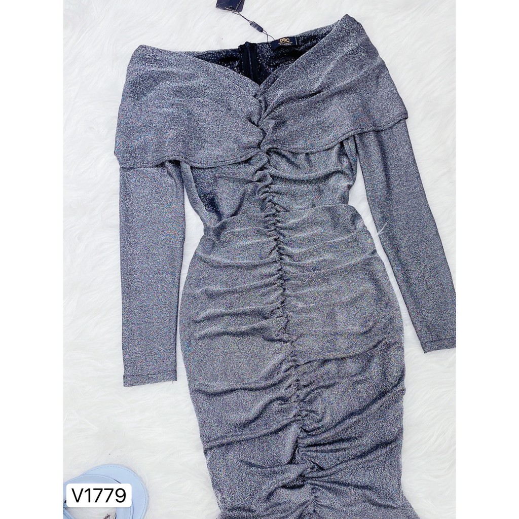 [Mã FAXANH245 giảm 10K đơn 50K] Váy body nhũ ánh bạc V1779 - Đẹp Shop DVC - Kèm ảnh thật trải sàn do shop tự chụp