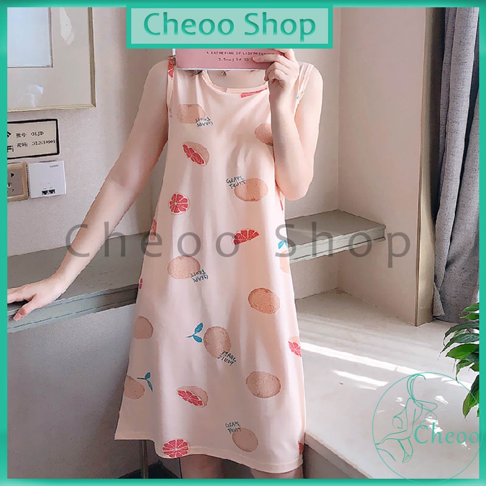 Váy Ngủ Sát Nách-Đầm Ngủ Cotton Mềm Mịn Siêu Đẹp Rẻ (Kèm Đệm Ngực) DB13 Cheoo Shop