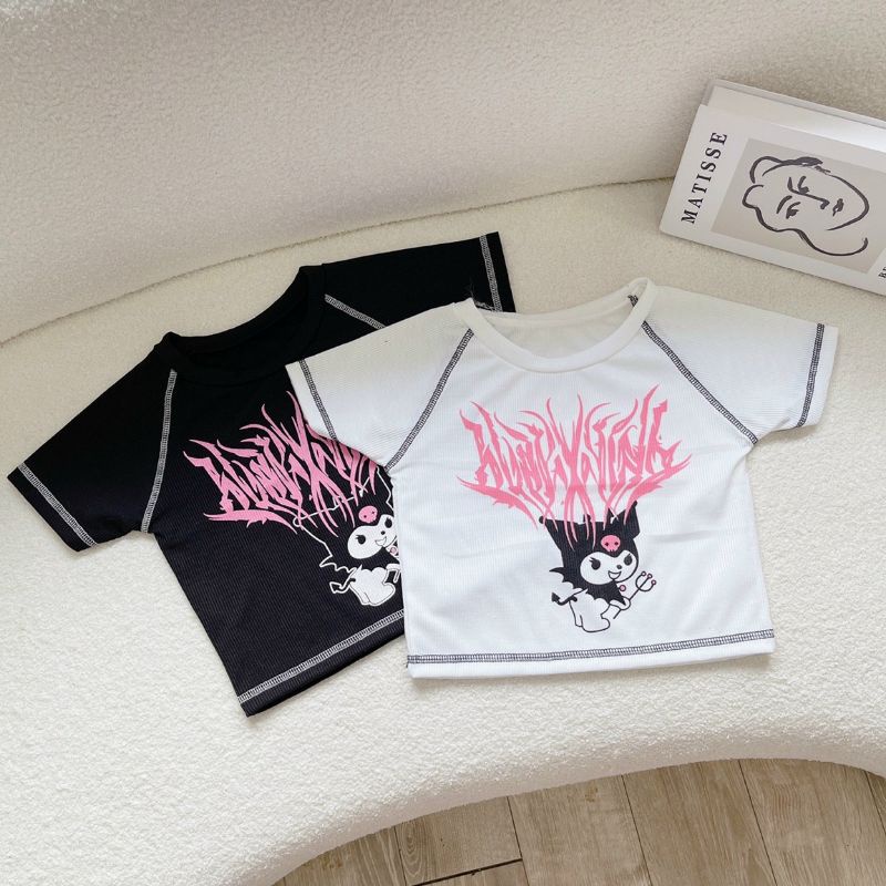 Áo thun croptop viền chỉ in hình alohashop91