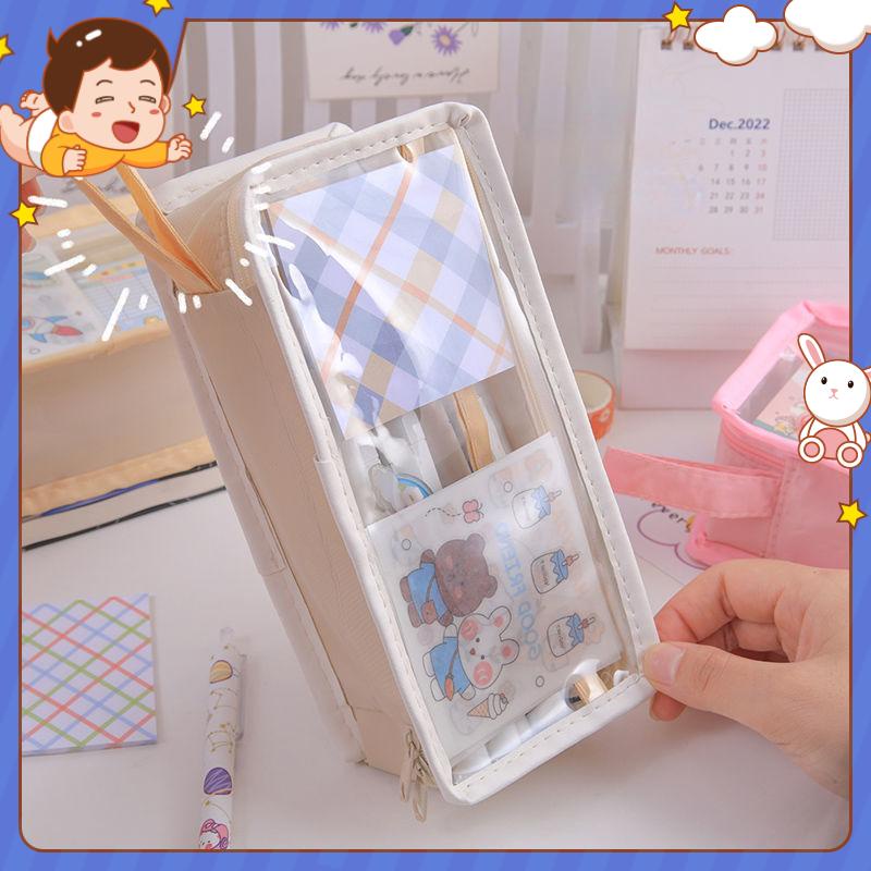 ⭐ iLado ⭐  Túi đựng bút trong suốt cute túi nilong/PVC túi zip nhỏ hộp vải đựng đồ Hộp đựng hộp bút hologram bút cute bọc zip tiểu an văn phòng phẩm Đa Dụng túi đựng đồ dùng cá nhân hình