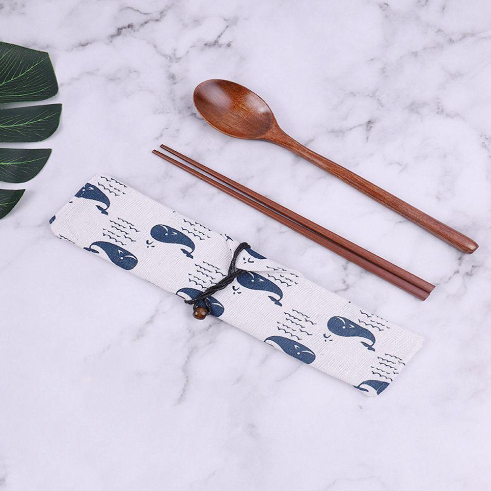 Bộ Muỗng Nĩa Bằng Gỗ Kèm Túi Vải Phong Cách Nhật Bản