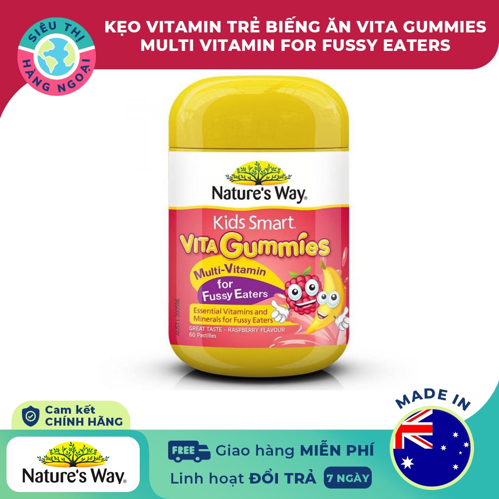 Kẹo dẻo Nature's Way Kids Smart Vita Gummies Úc (60v) nhiều vị bổ sung vitamin, khoáng chất cho trẻ từ 2 tuổi tuổi