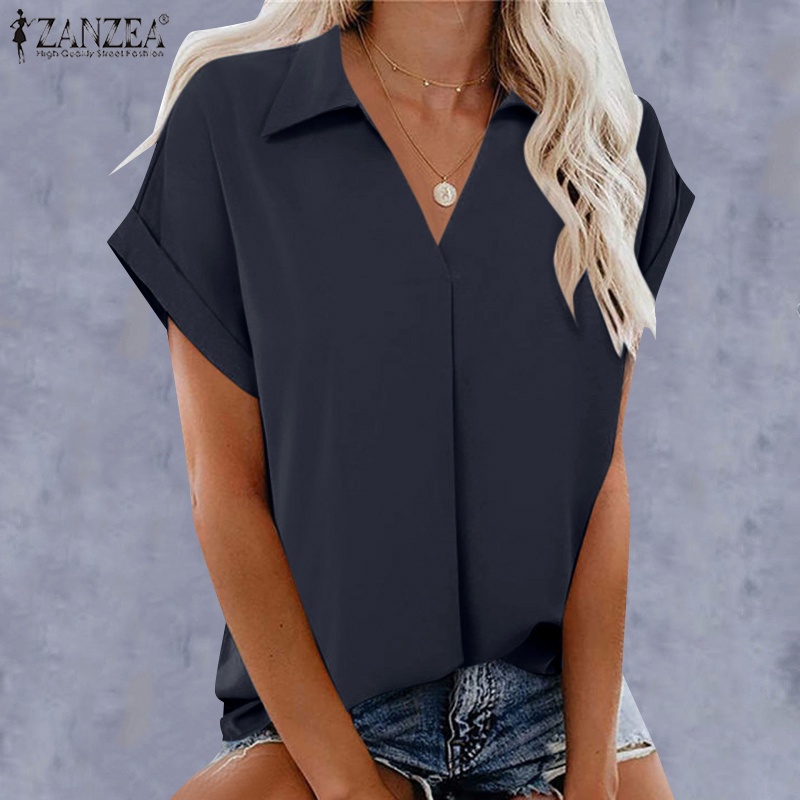 Áo ZANZEA tay ngắn cổ chữ V thời trang dành cho nữ