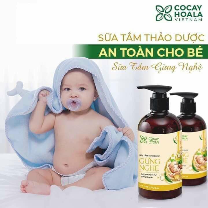 Tặng 1 rửa tay khô . Sữa tắm gừng Nghệ-Cỏ cây hoa lá, chai lớn 450g.