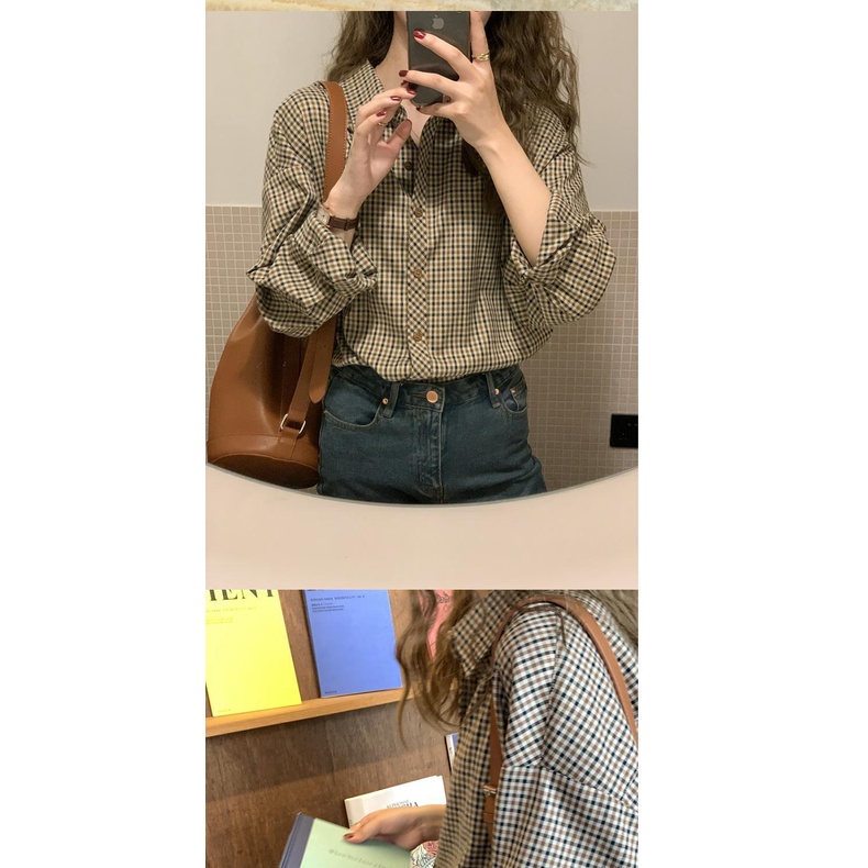 Áo Sơ Mi Sọc Caro Thiết Kế Tay Dài Kiểu Dáng Thời Trang Hàn Quốc 2020 Cho Nữ