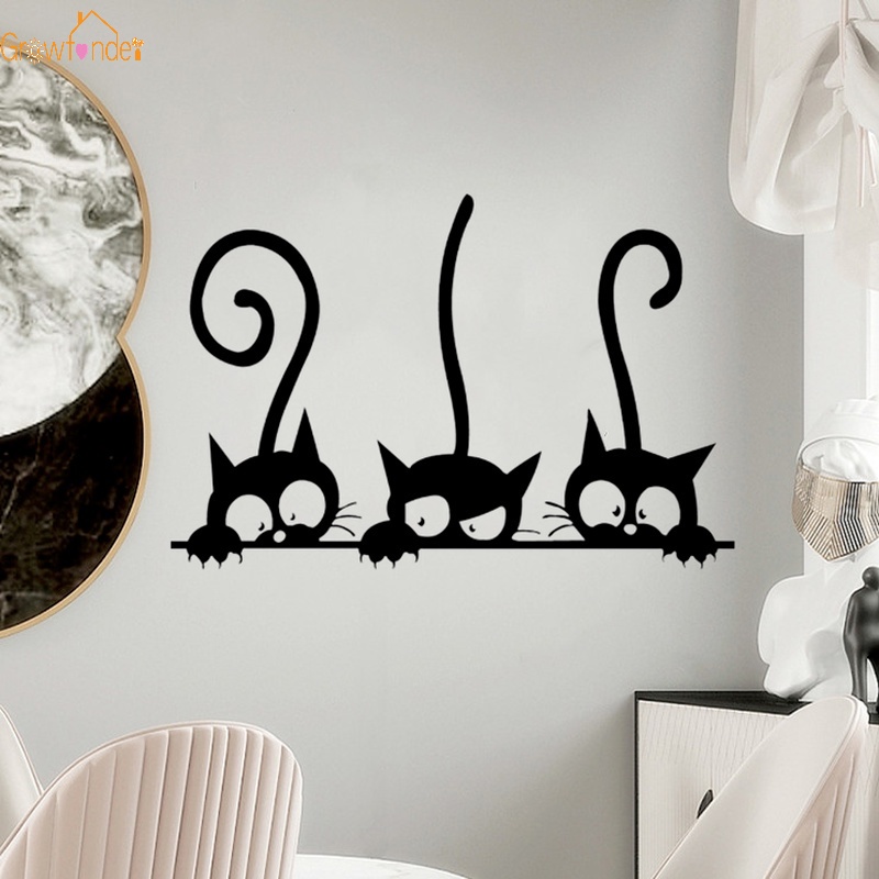 Sticker Dán Tường PVC Chống Thấm Nước Hình Ba Chú Mèo Đen Đáng Yêu Kích Thước 20X30CM