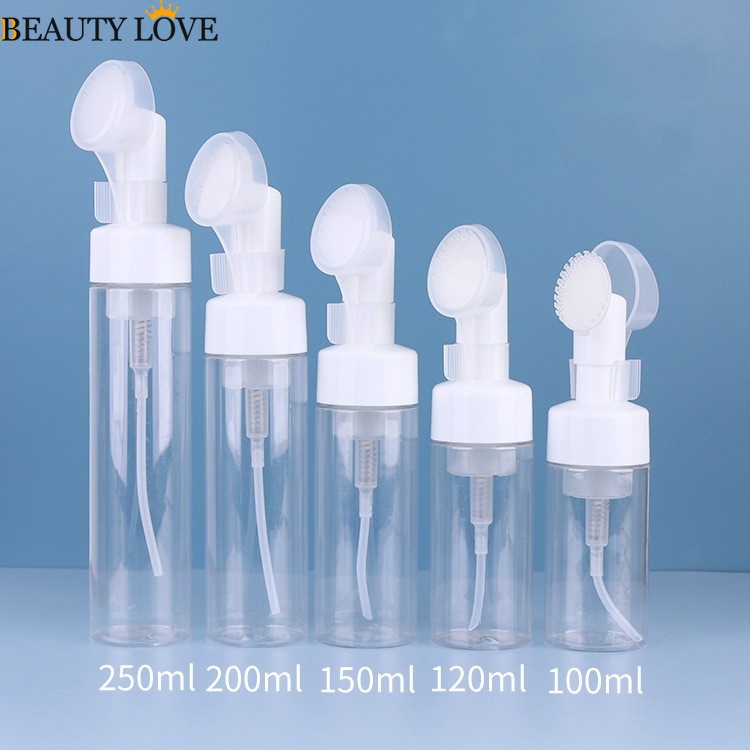 Chai Nhựa Rỗng Trong Suốt Dạng Xịt Tạo Bọt Đựng Xà Phòng / Mousse Kèm Cọ Rửa Mặt