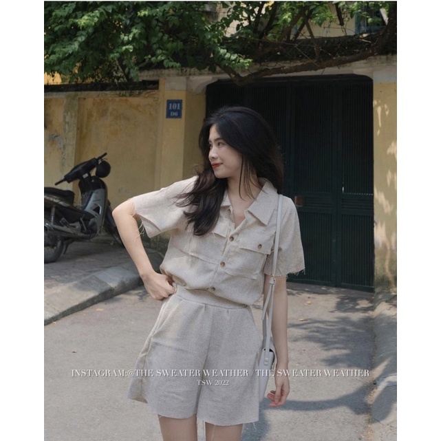 (Ảnh thật) Set áo sơ mi dạ mỏng cộc tay kèm quần short tua rua the.sweaterweather TSW | BigBuy360 - bigbuy360.vn