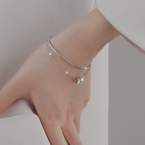 Vòng tay bạc ý 925 vòng tròn lắc tay 2 lớp