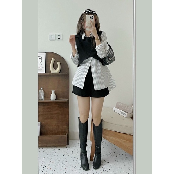 Sét áo sơ mi kèm gile Ulzzang  , sét đồ nữ áo sơ mi dài tay và gile  rời ulzzang Dumi Clothing