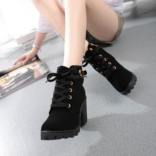 Giày boot cao gót đế vuông nữ