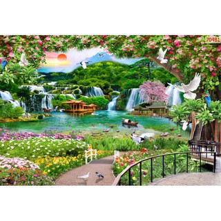 tranh dán tường phong cảnh 3D tranh thuận buồm xuôi gió in Vải Lụa KT 120x80cm