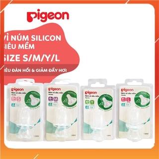 Núm vú Pigeon cổ hẹp silicone siêu mềm Size S M L Y (Hộp 2 cái)