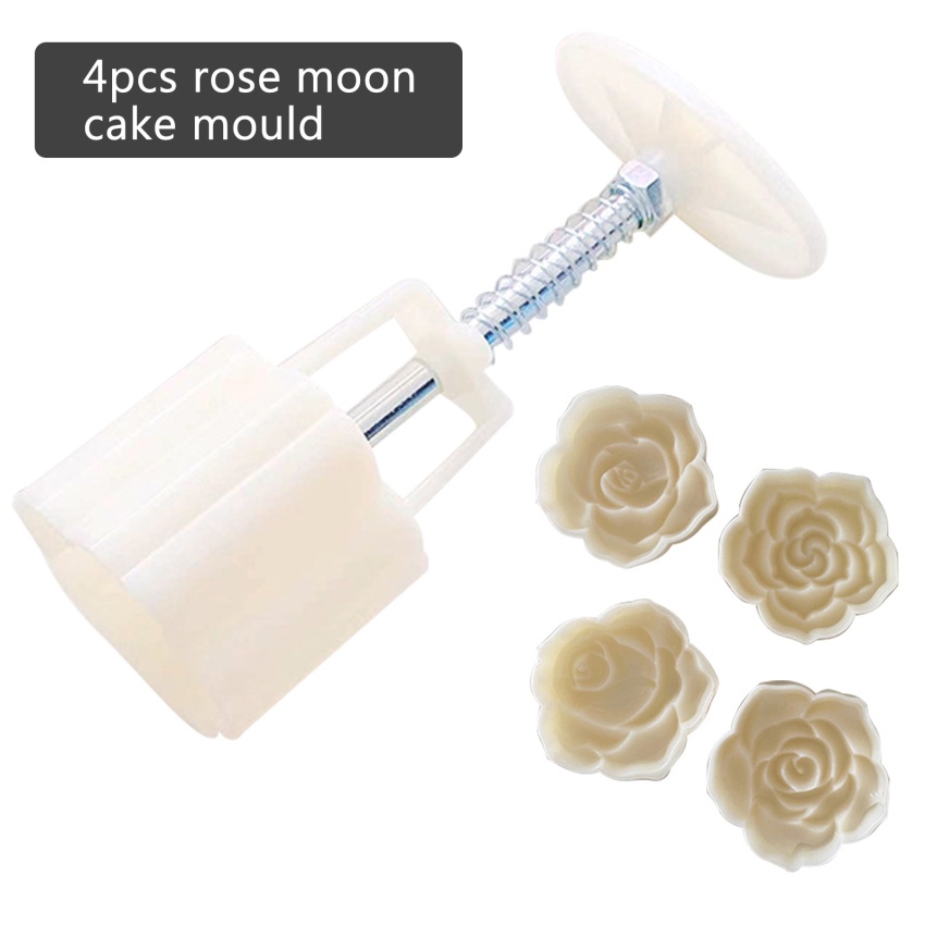Bộ 4 Khuôn Làm Bánh Trung Thu Dạng Nhấn Hình Hoa Hồng DIY 50G