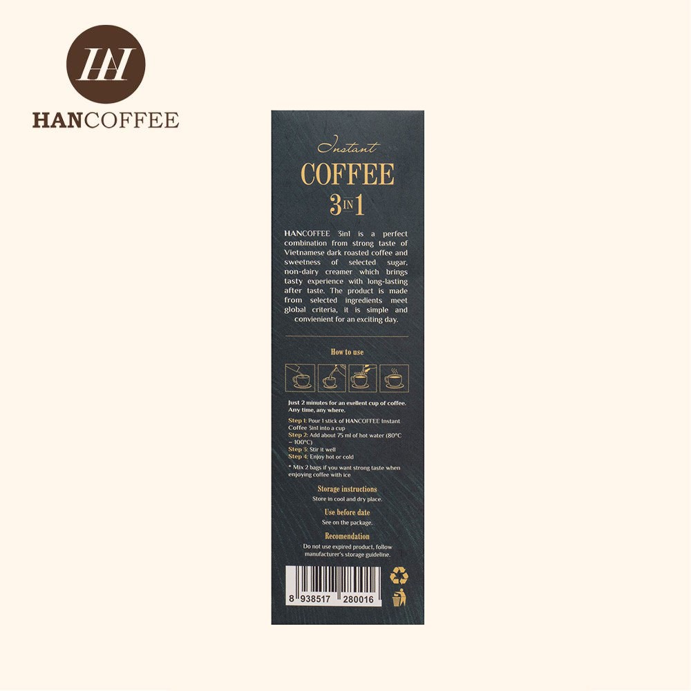 Cà phê hòa tan HANCOFFEE 3 in 1 (Hộp 18 gói)