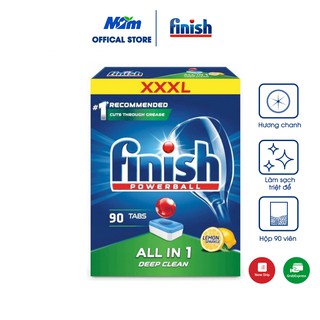 Viên rửa chén bát Finish All in 1 hương chanh thơm mát, chuyên dụng cho máy rửa chén - 90 viên/hộp