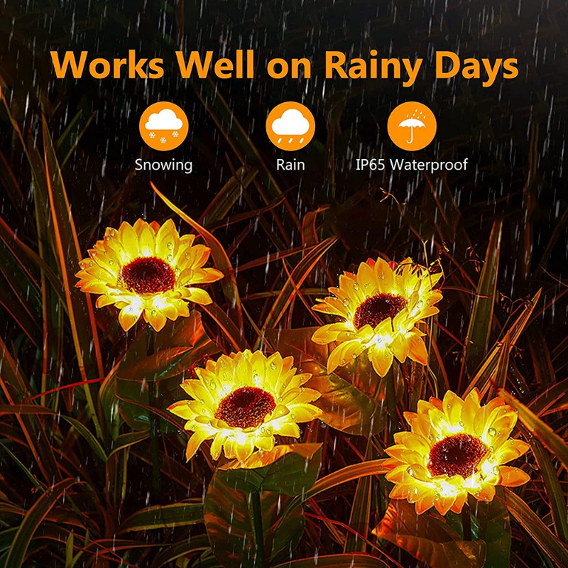 Đèn LED 3 Đầu Hình Hoa Hướng Dương Chống Nước Trang Trí Sân Vườn
