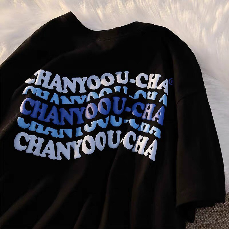ÁO THUN TAY LỠ UNISEX IN CHỮ NỔI CHANYOOU PHONG CÁCH CÁ TÍNH DÀNH CHO NAM NỮ