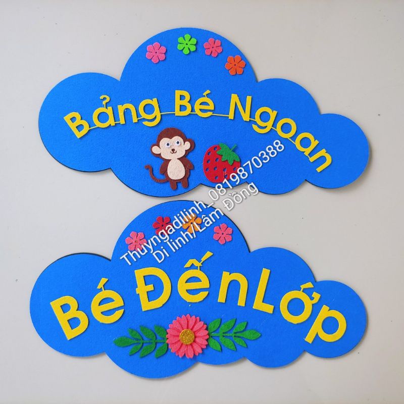 1 bảng tên bé ngoan hoặc bé đến lớp vải nỉ mầm non (22.5x42.5cm)