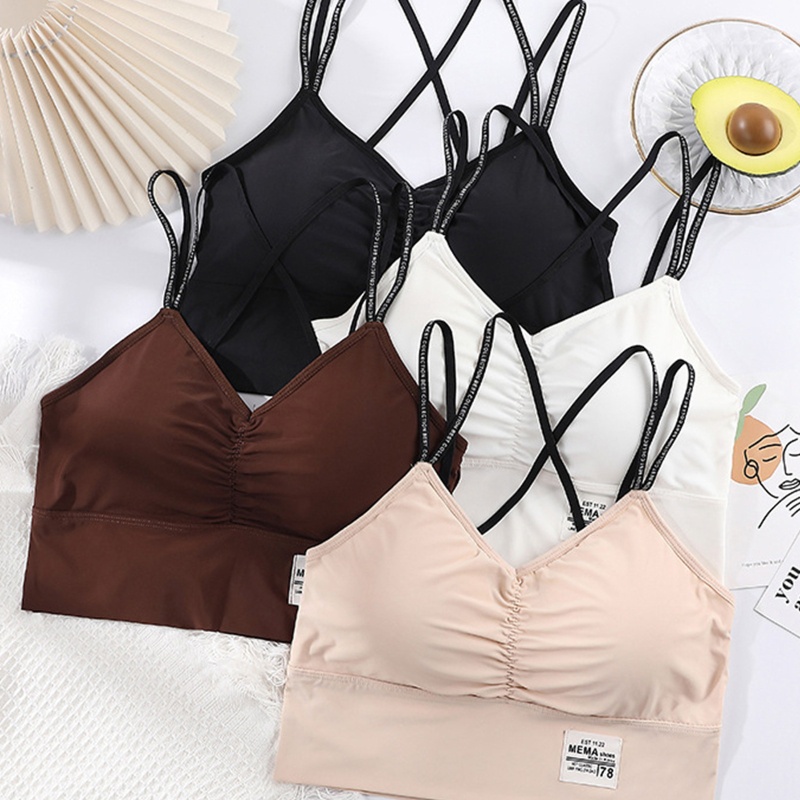 Brroa Áo Ngực Thể Thao Hai Dây Có Mút Đệm Cổ Chữ V In Chữ Thời Trang Quyến Rũ Cho Nữ