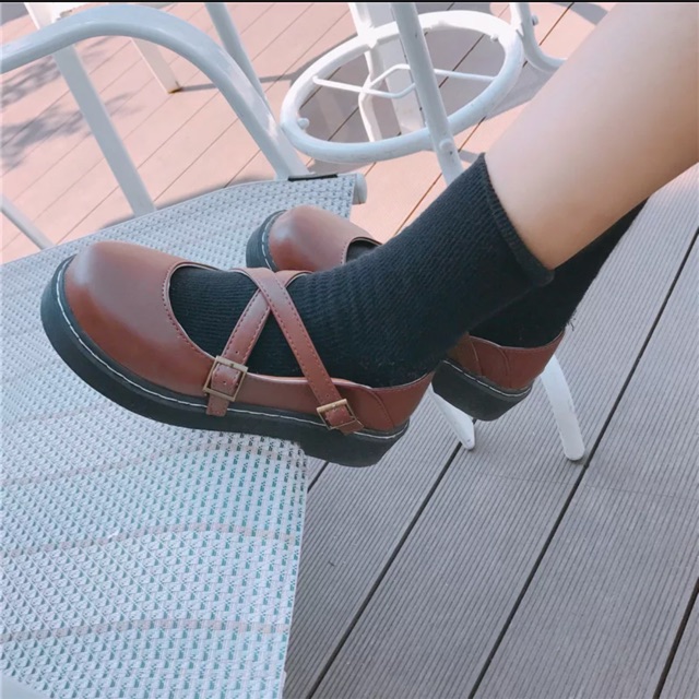 (CÓ SẴN sz 35- đen) Giày lolita đan dây chéo mengbali - 3 ảnh thật cuối | BigBuy360 - bigbuy360.vn