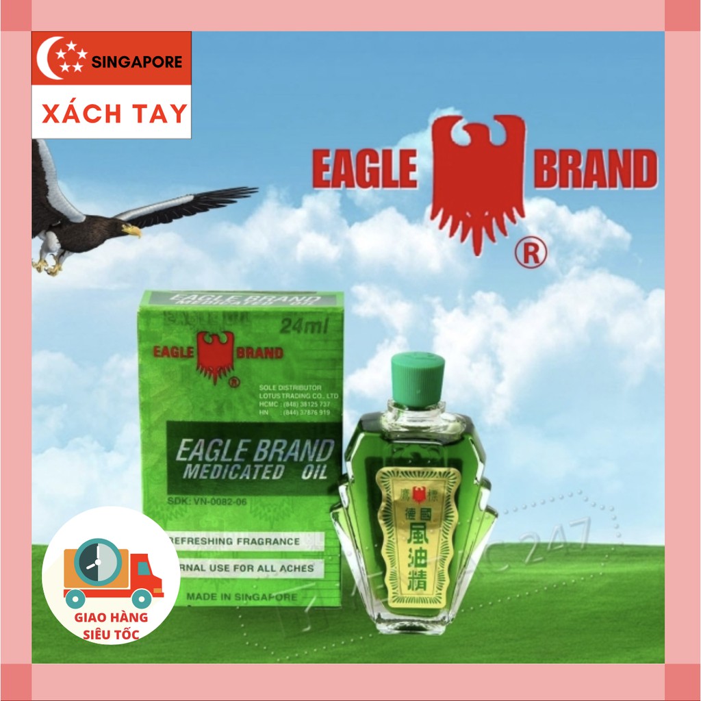 🇸🇬XÁCH TAY🇸🇬Dầu Gió Xanh Con Ó 2 Nắp 24ml SINGAPORE EAGLE BRAND MEDICATED OIL CHÍNH HÃNG