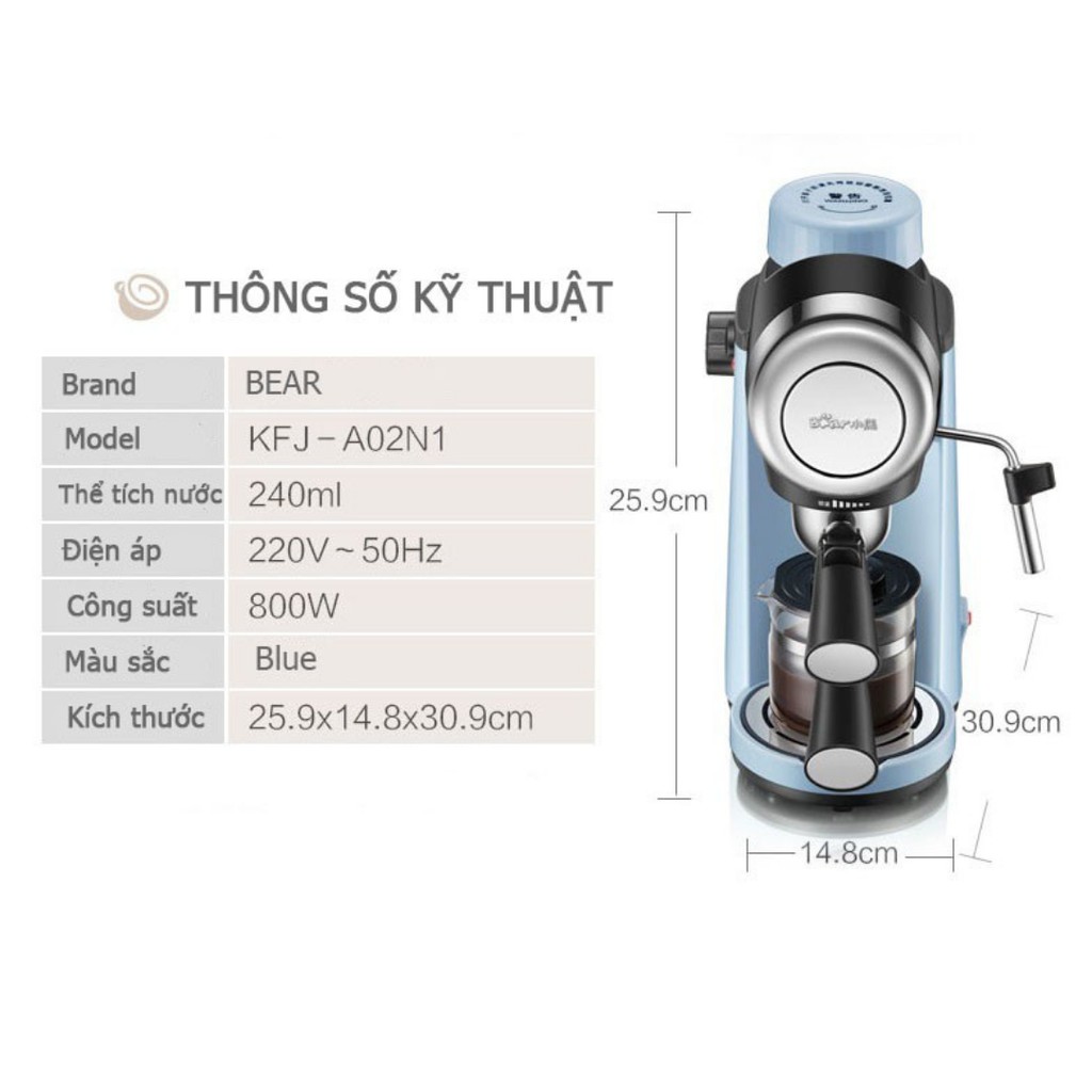 Máy pha cà phê tự động mini Bear Espresso cafe Arabica café rang xay tại nhà dễ dàng sử dụng hàng chính hãng