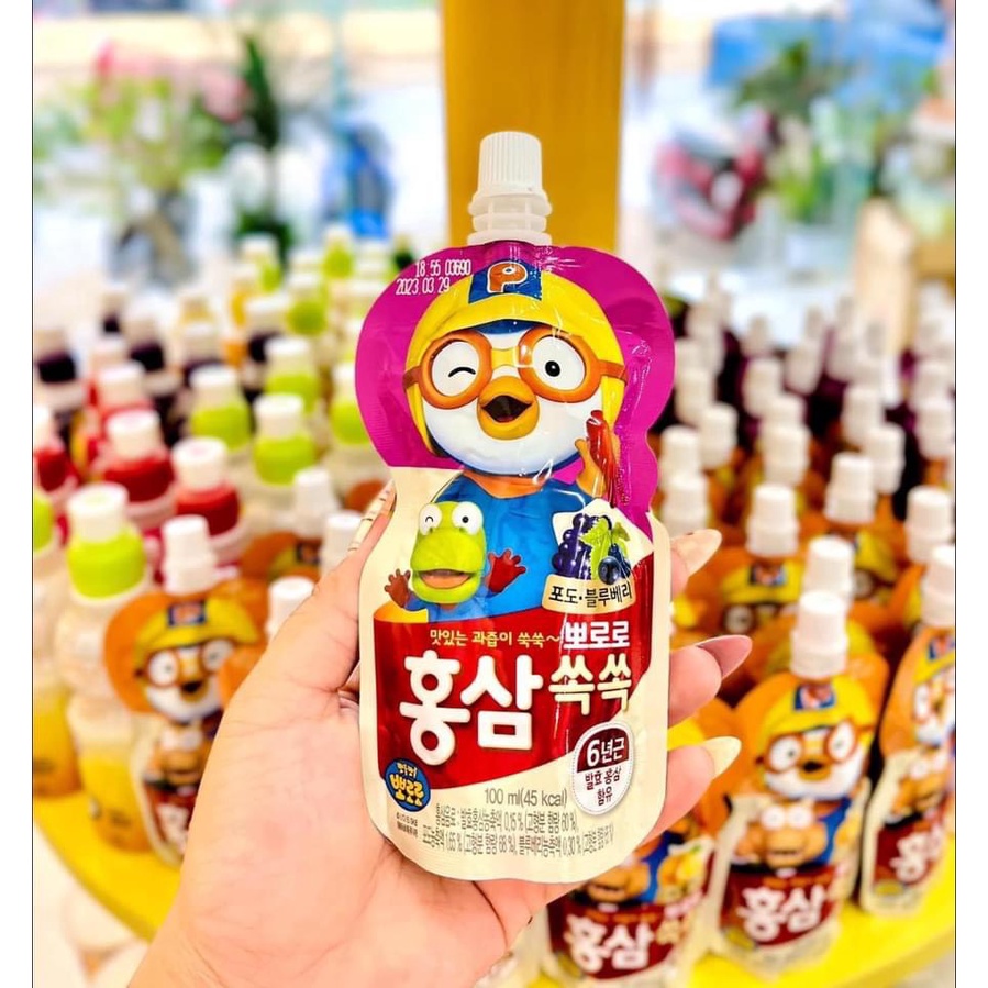 Nước Hồng Sâm Kết Hợp Hoa Quả Pororo Paldo Hàn Quốc . Hộp 10túi x 100ml