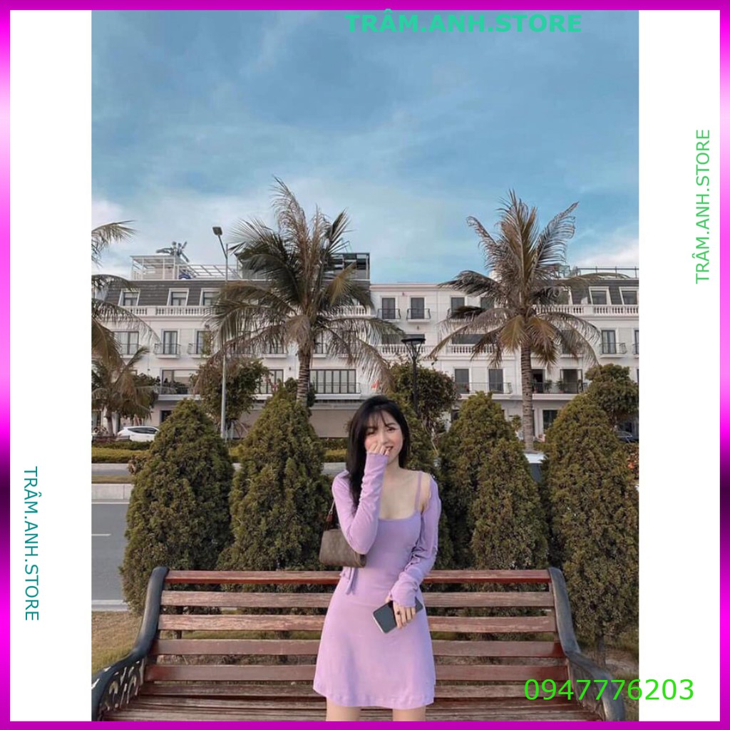 (3 màu) SET ÁO CADIGAN + VÁY 2 DÂY XOÈ HOT - SET VÁY 2 DÂY BODY MIX ÁO CROPTOP DÀI TAY CÚC CÀI TÍM ĐEN XÁM ULZZANG 👗 👑
