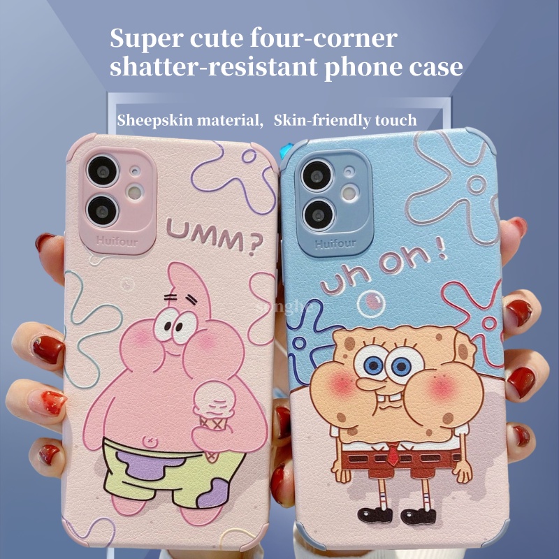 Vỏ Silicone Cạnh thẳng Vỏ điện thoại Phim hoạt hình Vỏ bảo vệ vỏ mềm Spongebob Patrick Cho OPPO Reno 2F 3 4 4Pro 5 5Pro 6 6Z