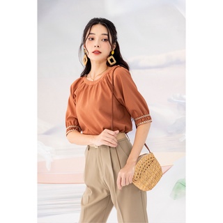Quần baggy đai vàng be HM