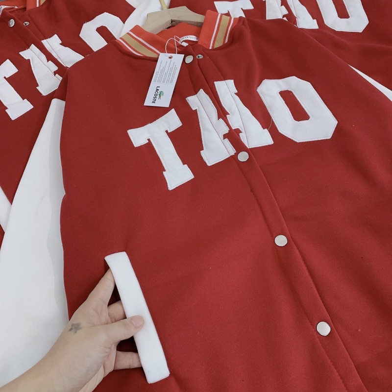 Áo Bomber Nỉ Tàu Đỏ Áo Khoác Bóng Chày TAO Đỏ Trắng