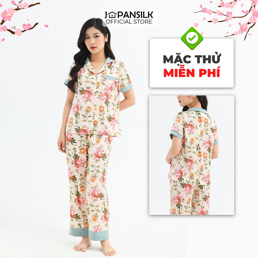 Đồ Mặc Nhà Lụa Satin Nhật Cộc Tay JAPAN SILK Họa Tiết Hoa Hồng Sang Trọng