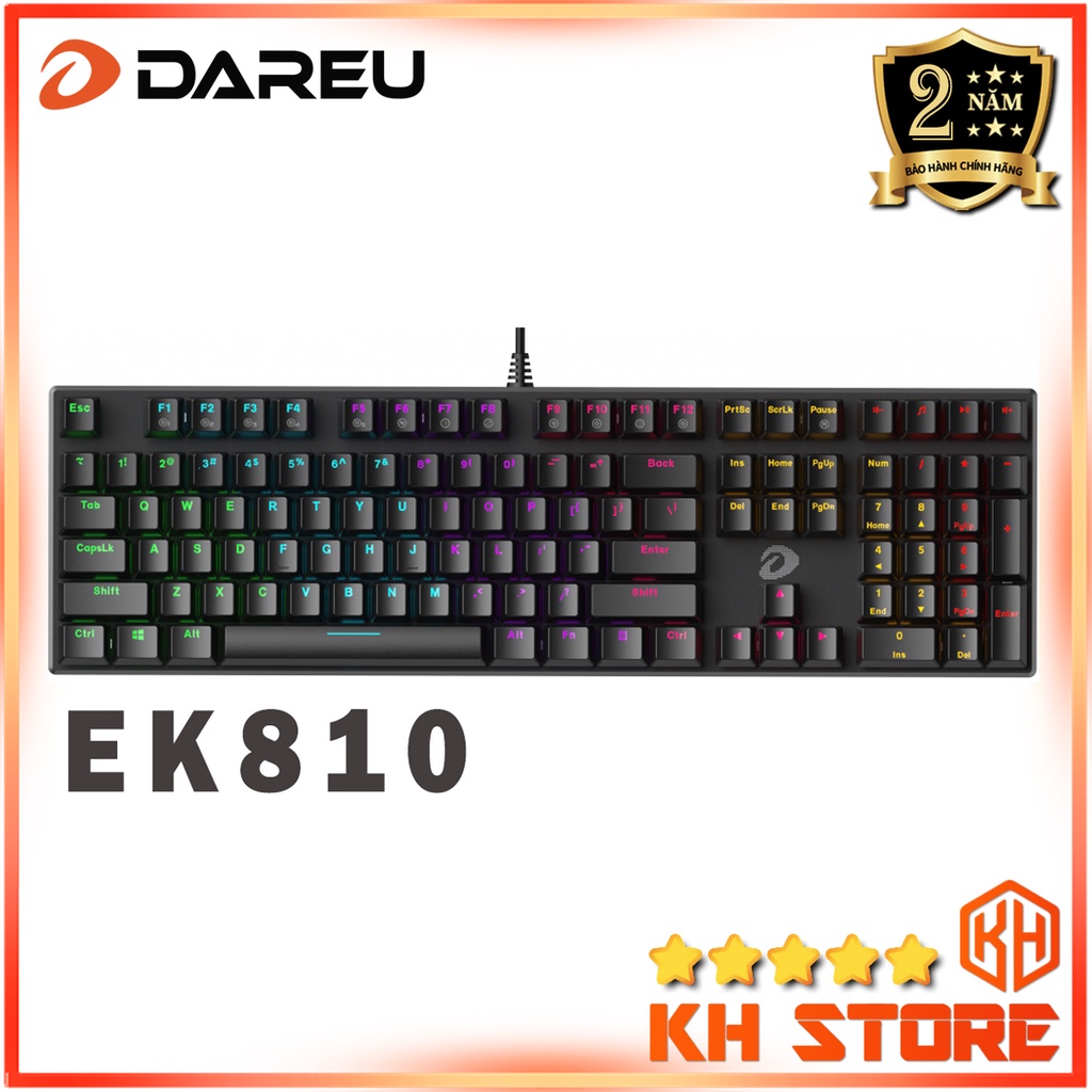 Bàn phím cơ Gaming, chơi game có dây DAREU EK810 104KEY (LED, Blue/ Brown/ Red D switch)