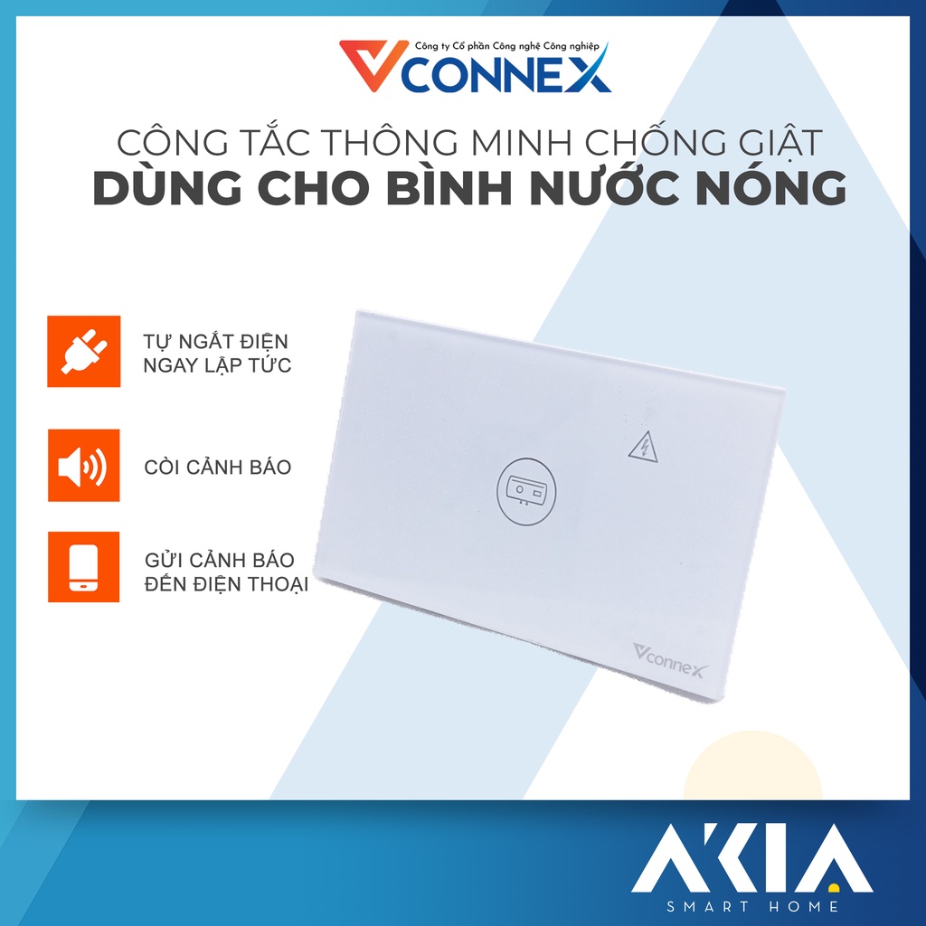 Công tắc thông minh cho bình nước nóng Vconnex, tự động ngắt điện, chống giật, điều khiển từ xa, hẹn giờ bật nước nóng