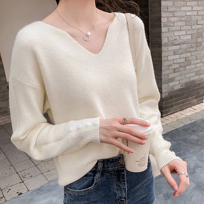 Áo sweater cổ chữ V thời trang thu đông dành cho nữ