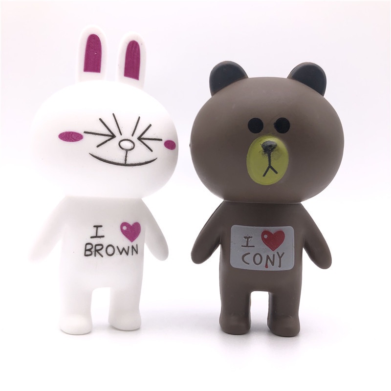 Trang Trí Bánh Sinh Nhật, Trang Trí Bánh Kem, Cặp Thỏ Cony và Gấu Brown