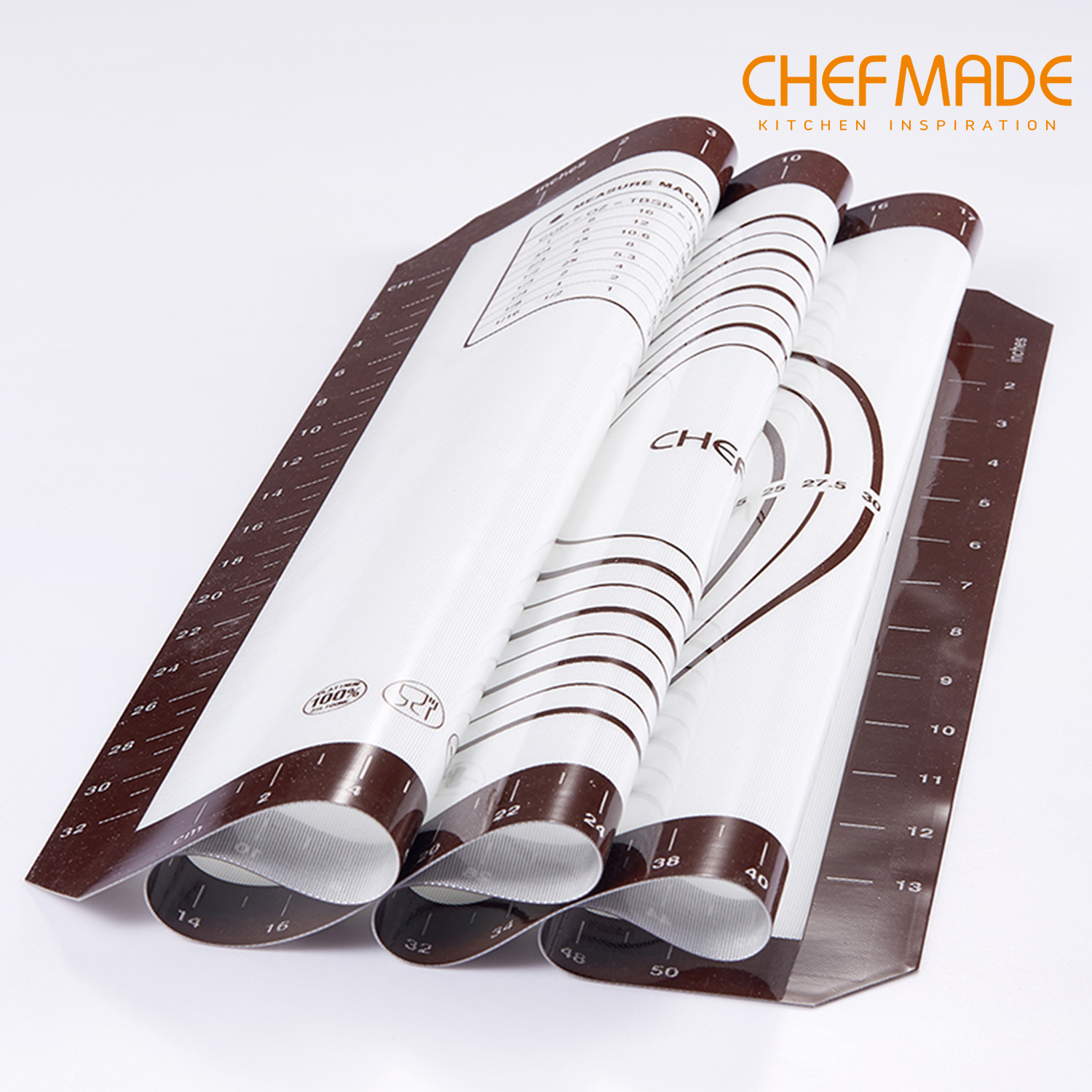Tấm nhào bột CHEFMADE bằng Silicon cách nhiệt kèm vạch chia dùng cho làm fondant/vỏ bánh nướng 23.6" x 15.7"