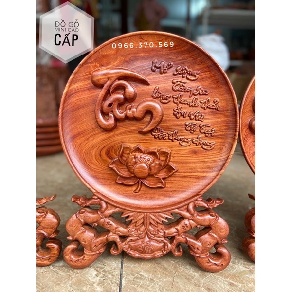 Đĩa chữ để bàn trang trí gỗ hương đá