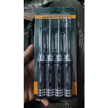 Tool lục giác 4 cái 1.5 / 2.0 / 2.5 / 3.0 Bộ công cụ ổ cắm hình lục giác cán đen, thép trắng thép