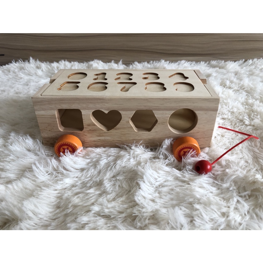 Đồ Chơi Gỗ Xe Thả Hình Khối - Hộp Thả Hình Khối , Thả Số Bằng Gỗ Cho Bé