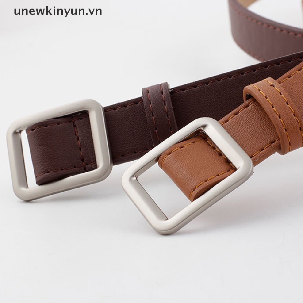 Thắt lưng da màu nâu khóa vuông cổ điển dành cho nữ