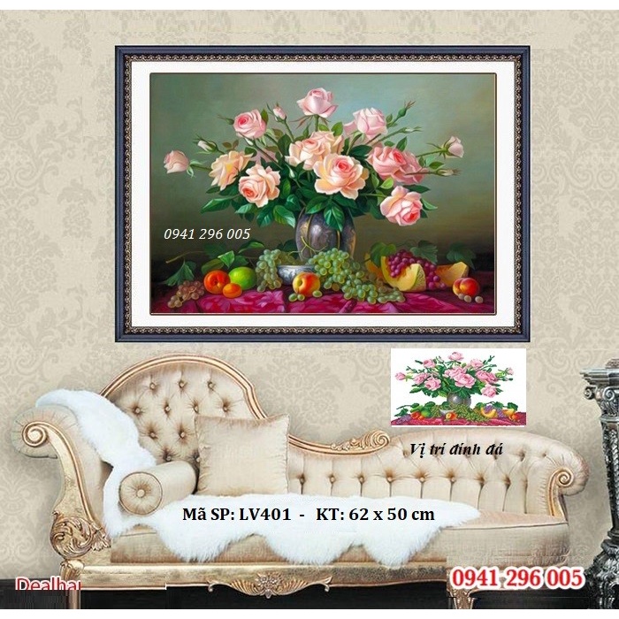 Tranh đính đá Hoa Hồng Khoe Sắc  - chưa đính đá