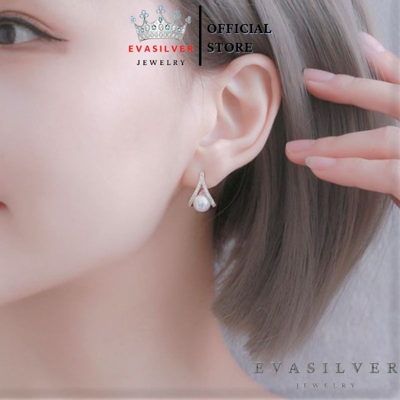 Bông tai bạc nữ đính đá thời trang K028, Chất liệu bạc cao cấp - Trang sức bạc Evasilver