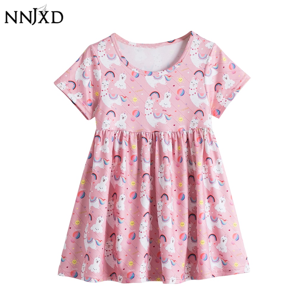 Đầm NNJXD Không Tay/Tay Ngắn In Họa Tiết Xinh Xắn Đáng Yêu Cho Bé Gái 1-6 Tuổi